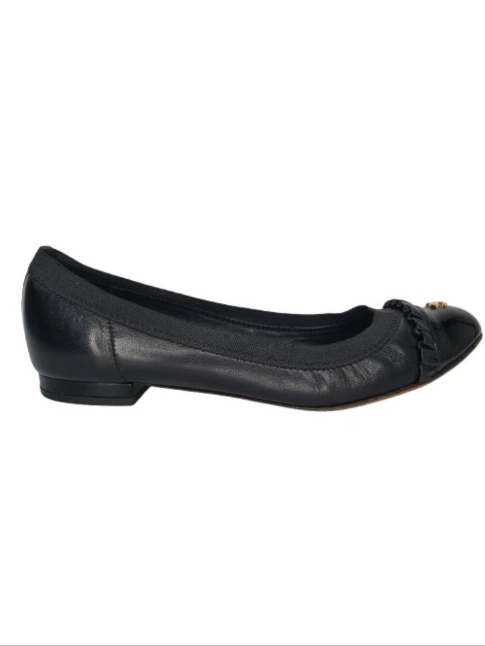 Chanel Black Lambskin Ruffle CC Cap Toe Elastic Ballet Flats